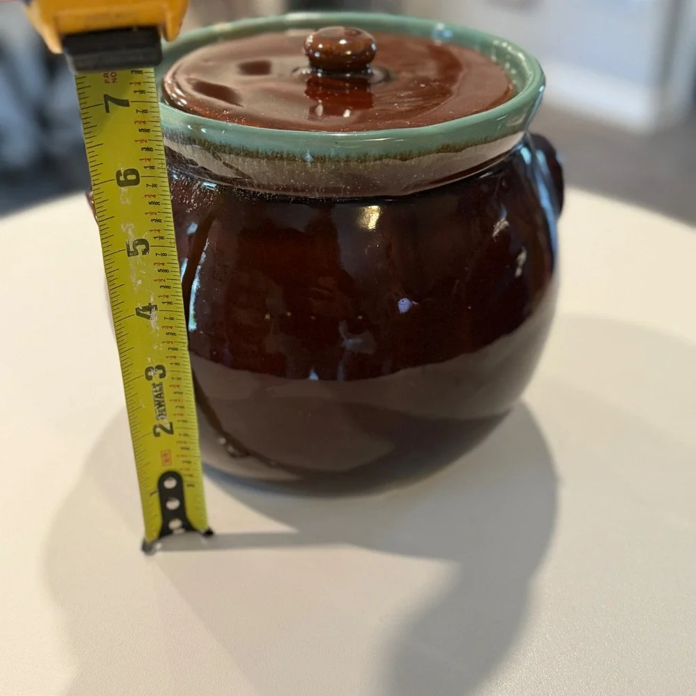 Vintage Ceramic Crock‎ Bean Pot Jar Brown Turquoise Lid Hull Pottery ****Lid****